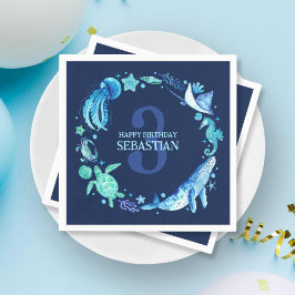 青モダン航海の水色の海動物 スタンダードカクテルナプキン