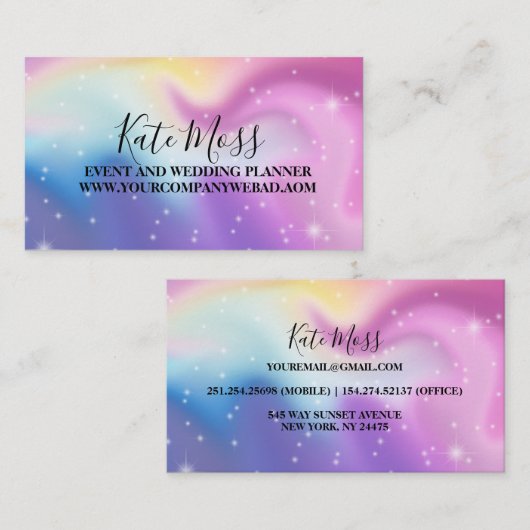 青モダン色およびピンク色のホログラフィック名刺 名刺 (正面/裏面)