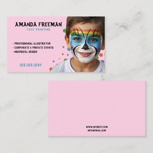 青モダン色とピンクのパーティーカラフル画家 名刺 (正面/裏面)