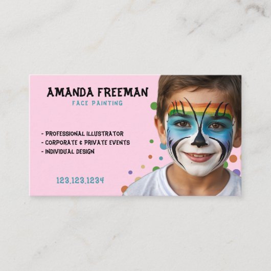 青モダン色とピンクのパーティーカラフル画家 名刺 (正面)
