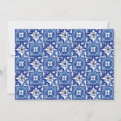 青モダン色と白地中海の色のタ結婚イル 招待状 (裏面)