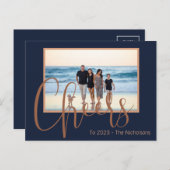 青モダン色と金ゴールドの応援の新年の写真 ポストカード (正面/裏面)