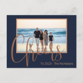 青モダン色と金ゴールドの応援の新年の写真 ポストカード (正面)