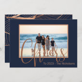 青モダン色と金ゴールドの応援新年のカレンダー写真 シーズンカード (正面/裏面)