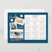 青モダン色と金ゴールドの新年のカレンダー写真 ポストカード (正面/裏面)