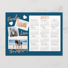 青モダン色と金ゴールドの新年のカレンダー写真 ポストカード