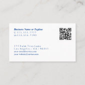 青モダン色と金ゴールド水色、スクリプト名QRコード 名刺 (裏面)