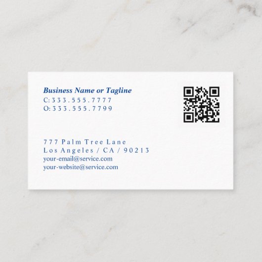 青モダン色と金ゴールド水色、スクリプト名QRコード 名刺 (裏面)