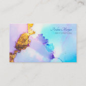 青モダン色と金ゴールド水色、スクリプト名QRコード 名刺 (正面)