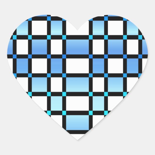 青モダン色と黒の四角形のタイル ハートシール (正面)