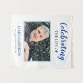 青モダン色のお祝いと写真の葬儀 タペストリー (正面(横))