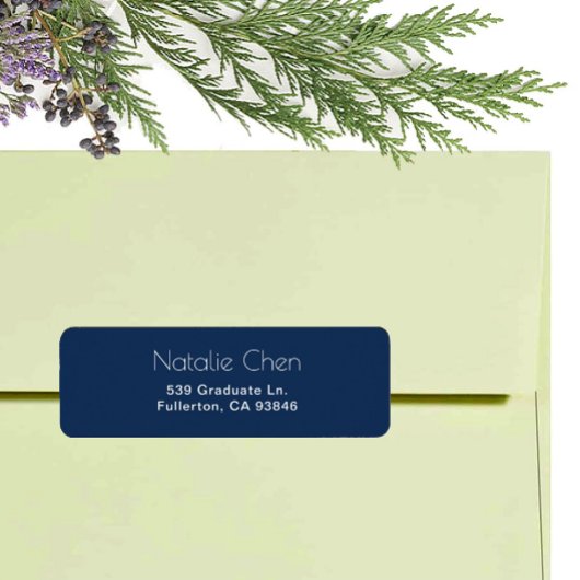 青モダン色のエレガントフォント差出人住所ラベル ラベル