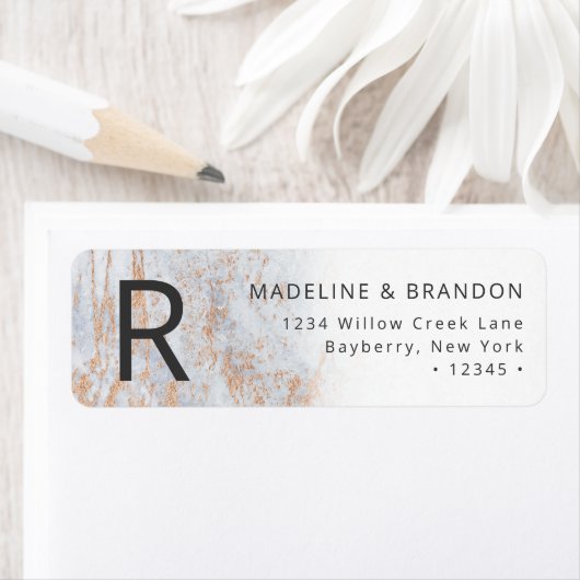 青モダン色のビー玉と銅差出人住所 ラベル (インサイチュ)