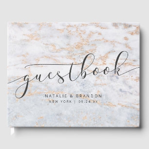 青モダン色のビー玉と銅秋の結婚式 ゲストブック