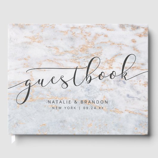 青モダン色のビー玉と銅秋の結婚式 ゲストブック (正面)