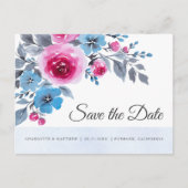 青モダン色のピンクの水の色のフローラ日付を保存 案内ポストカード (正面)