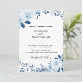 青モダン色のフランスのフローラ結婚式招待状 招待状 (スタンド正面)