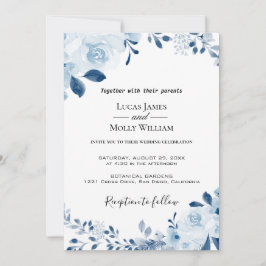 青モダン色のフランスのフローラ結婚式招待状 招待状