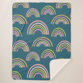 青モダン色のレインボーパターン シェルパブランケット (正面)