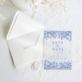 青モダン色のヴィンテージフローラ保存日 アクリル招待状