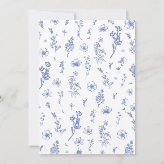 青モダン色のヴィンテージフローラ保存日 招待状 (裏面)