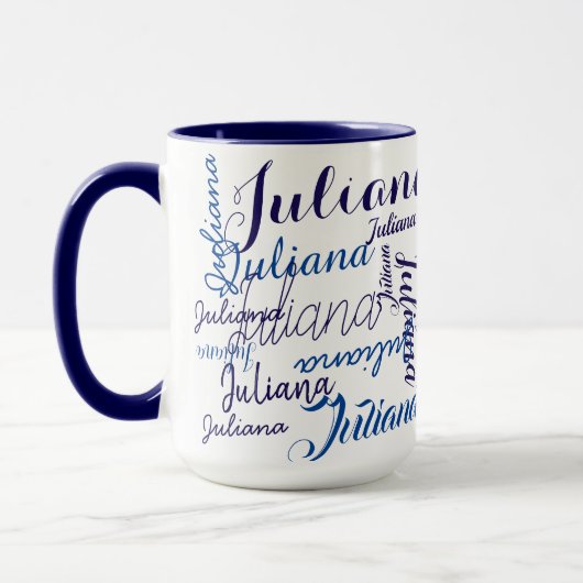 青モダン色の手書き名 マグカップ (左)