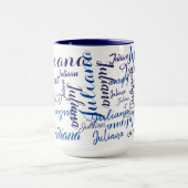 青モダン色の手書き名 マグカップ (中央)