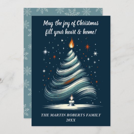 青モダン色の木と蝋燭 シーズンカード (正面/裏面)