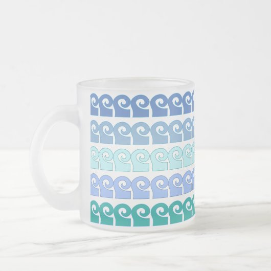 青モダン色の波パターン フロストグラスマグカップ (左)