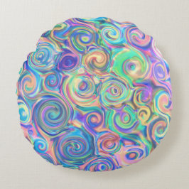青モダン色の渦巻き ラウンドクッション