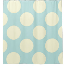 青モダン色の白の大水玉模様 シャワーカーテン