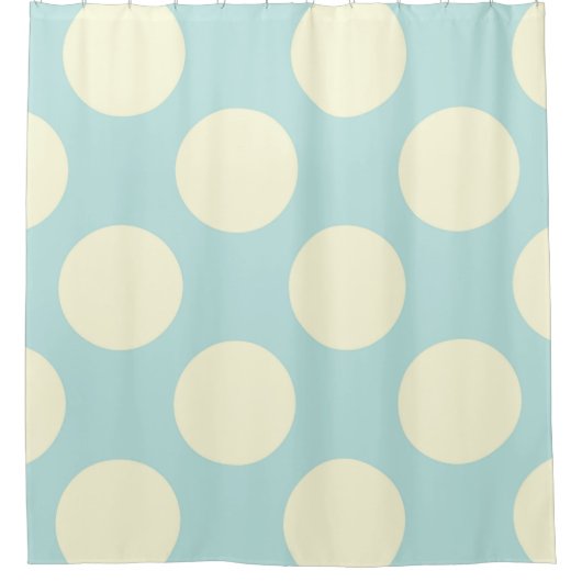 青モダン色の白の大水玉模様 シャワーカーテン (正面)