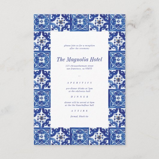 青モダン色の白地中海のい披露宴 エンクロージャーカード (正面)