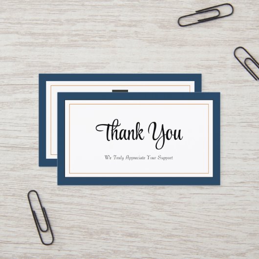 青モダン色の白金ゴールドサンキューカード 名刺 (正面/裏面インサイチュ)