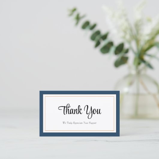 青モダン色の白金ゴールドサンキューカード 名刺 (スタンド正面)