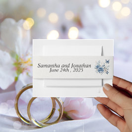 青モダン色の花と蝶結婚の 招待状ベリーバンド