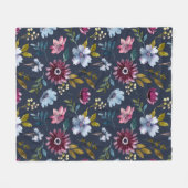 青モダン色の花柄 フリースブランケット (正面(横))