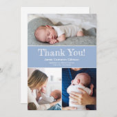 青モダン色の複数写真男の赤ちゃんシャワー サンキューカード (正面/裏面)