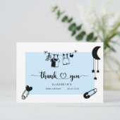 青モダン色の赤ちゃんシャワーサンキューカード サンキューカード (スタンド正面)