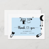青モダン色の赤ちゃんシャワーサンキューカード サンキューカード (正面/裏面)