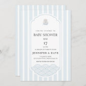 青モダン色の韓国テーマの赤ちゃんシャワー 招待状 (正面/裏面)