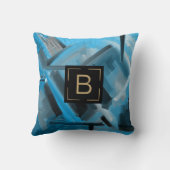 青モダン色の黒い抽象芸術アート図形 クッション (裏面)