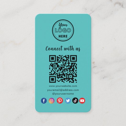 青モダン色のQRコードがUsソーシャルメディアに接続 名刺 (正面)