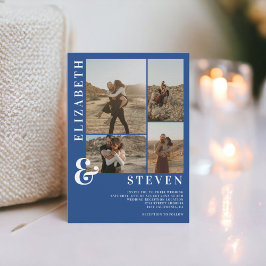 青モダン色アンパサンド5フォトグ結婚リッド 招待状