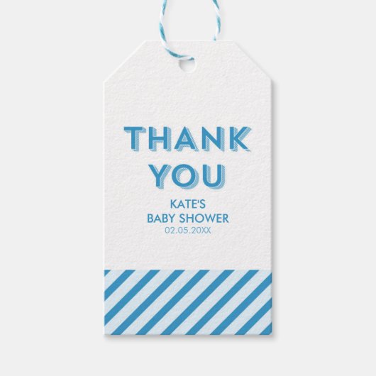 青モダン色ストライプの ギフトタグ (正面)