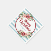 青モダン色ストライプ水彩花クリスマス スタンダードカクテルナプキン (角)