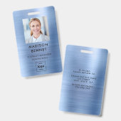 青モダン色フェイクメタリック企業の写真 バッジ (正面＆裏面)