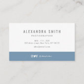 青モダン色ミニマル文字写真 名刺 (裏面)