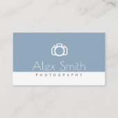 青モダン色ミニマル文字写真 名刺 (正面)