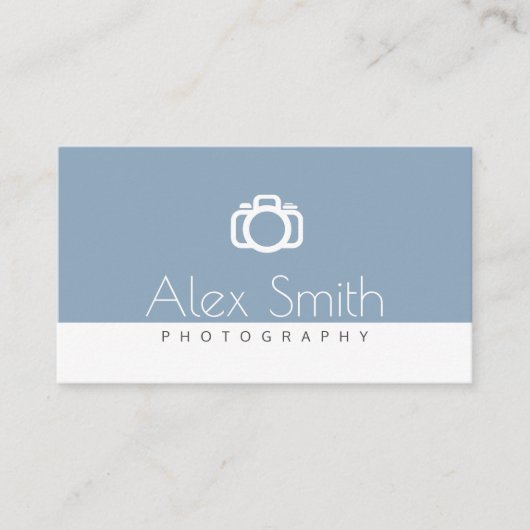 青モダン色ミニマル文字写真 名刺 (正面)
